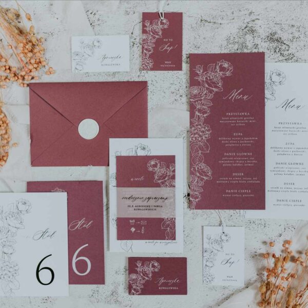 Zaproszenie ślubne eustoma plus dodatki.
