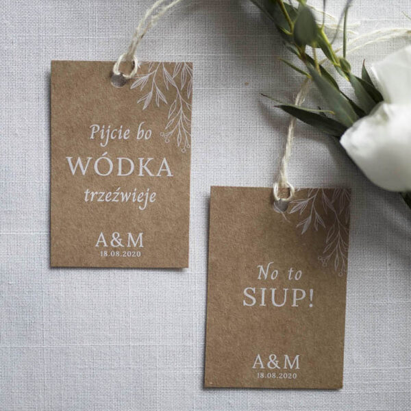 Zawieszki ślubne eco w drugiej wersji kolorystycznej z motywem liści