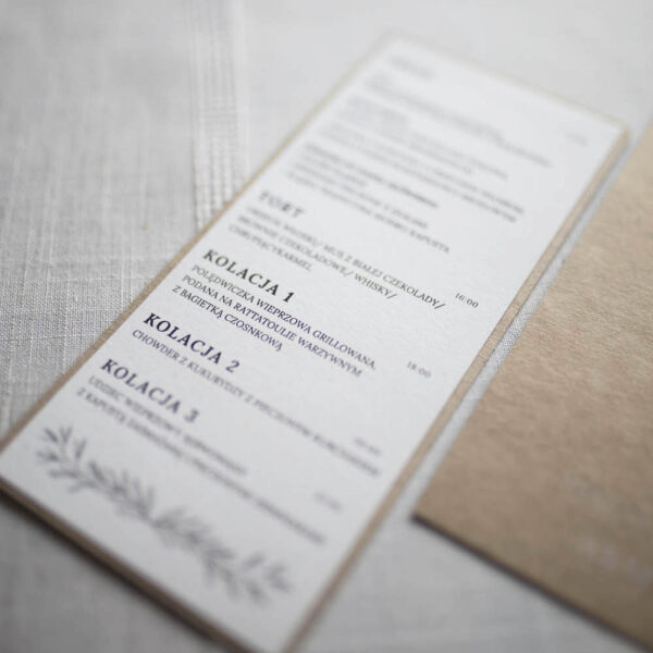 Menu weselne z serii eco z prostym drukiem