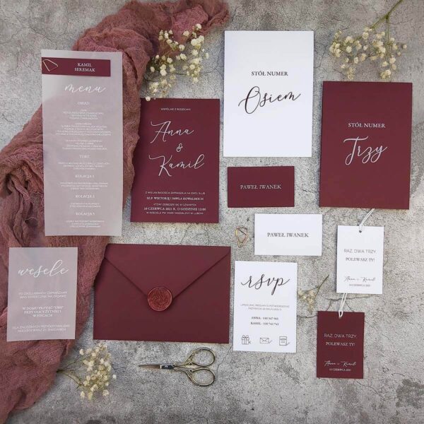 Papeteria bordowo-biała - Bordo