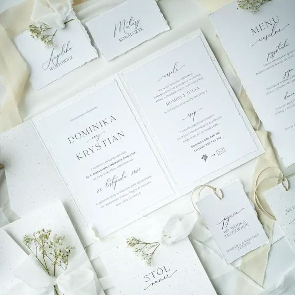 Papeteria ślubna Białe Kwiaty w białej kolorystyce