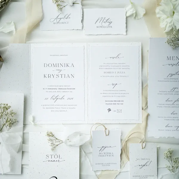 Kolekcja papeterii ślubnej w białej kolorystyce