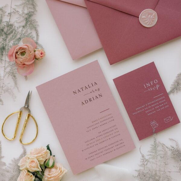 Zaproszenia ślubne w kolorze brudny róż