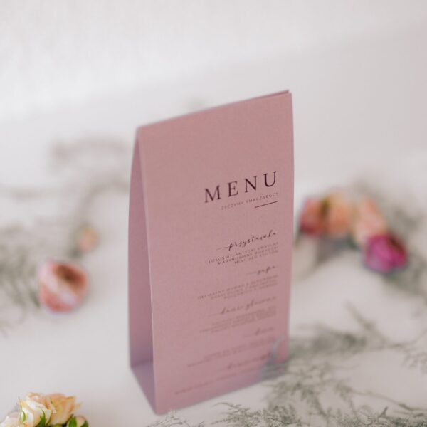 Menu na ślub w kolorze brudny róż