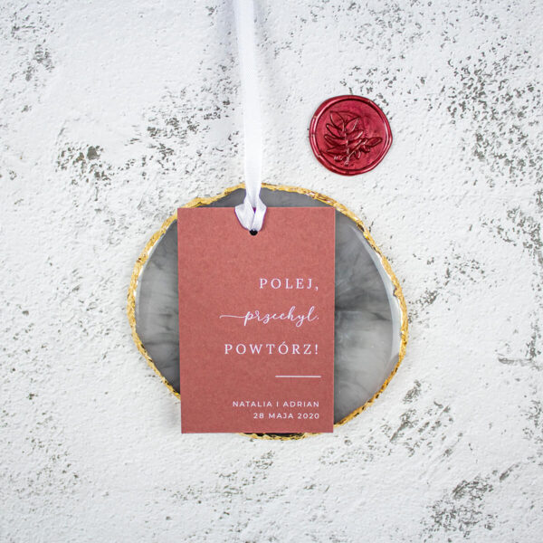 Zawieszka na alkohol - ciemny róż z białą wstążką