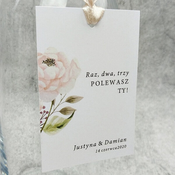 Zawieszki ślubne z kwiecistym wzorem w kolorze pastelowa róża