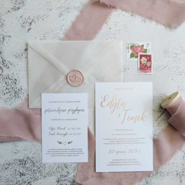 Delikatna papeteria ślubna - rosegold