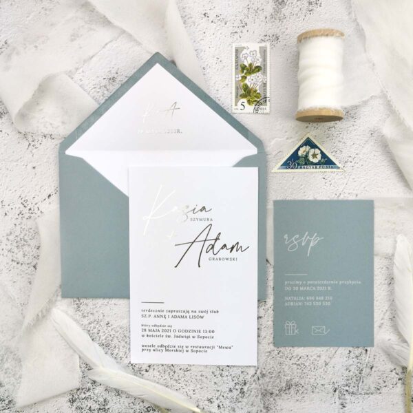 Subtelne zaproszenie ślubne szaro-błęktne