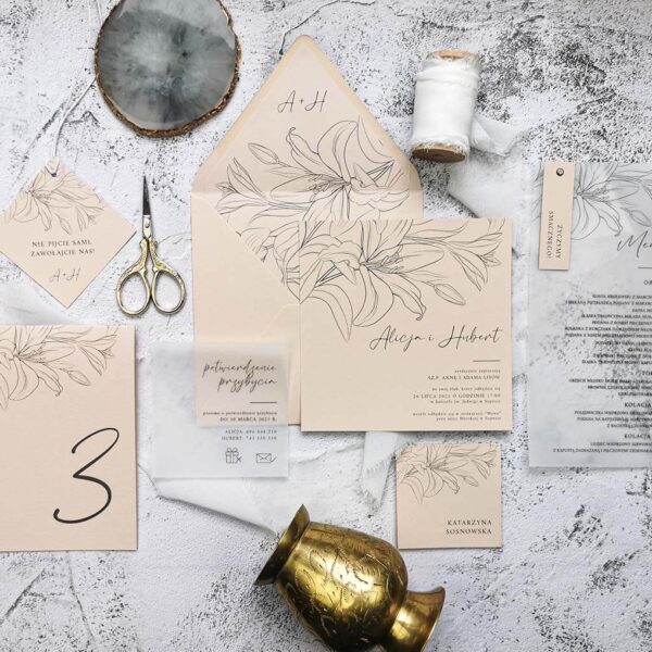 Papeteria ślubna - lilie wzór