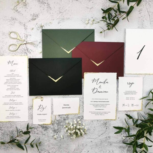 Ręcznie złocona papeteria ślubna w kilku wersjach kolorystycznych