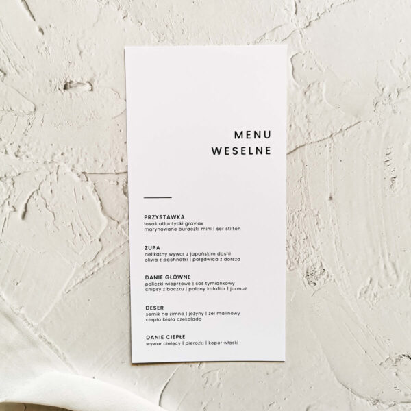 Proste menu weselne, w klasycznym kolorze