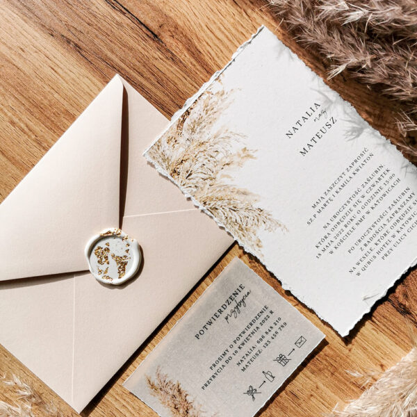 Zaproszenie ślubne trawa pampasowa