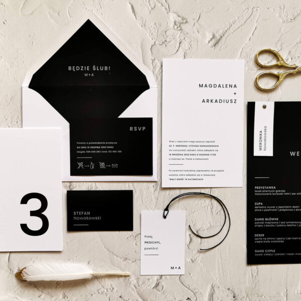 Elegancka papeteria ślubna Mono