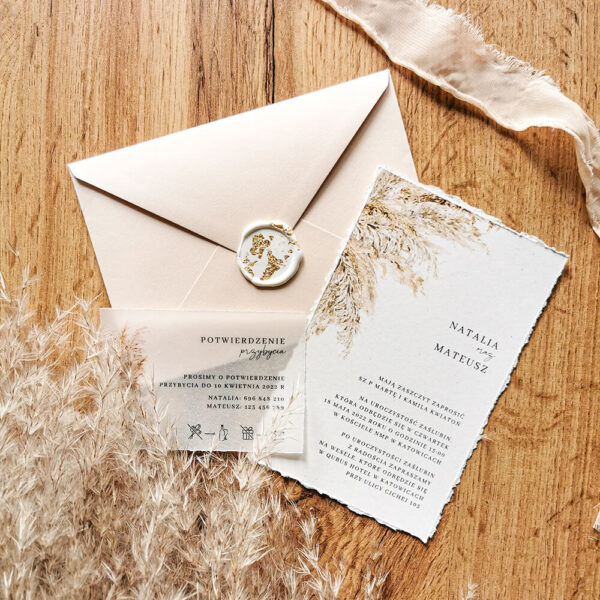 Zaproszenie ślubne boho - trawa pampasowa - Pampas