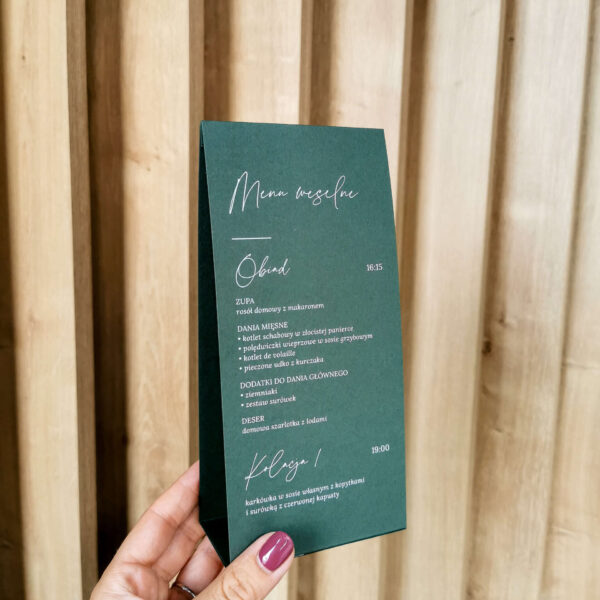 Menu weselne butelkowa zieleń.