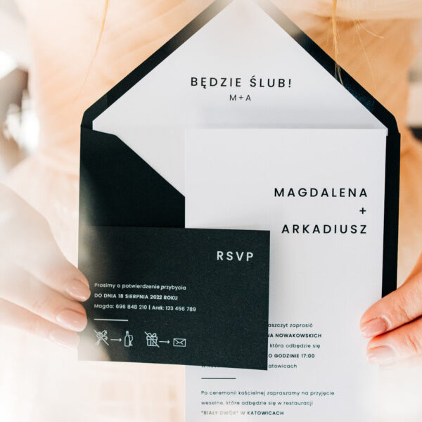 Eleganckie zaproszenie na ślub motyw Mono.