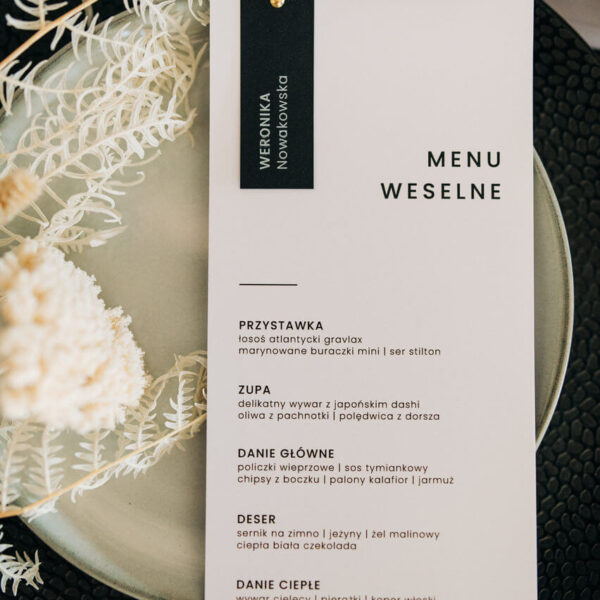 Menu weselne mono - białe.
