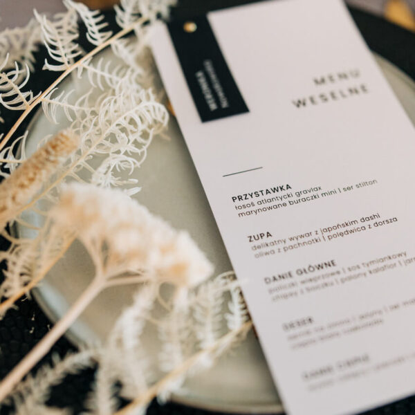 Menu weselne mono - białe.
