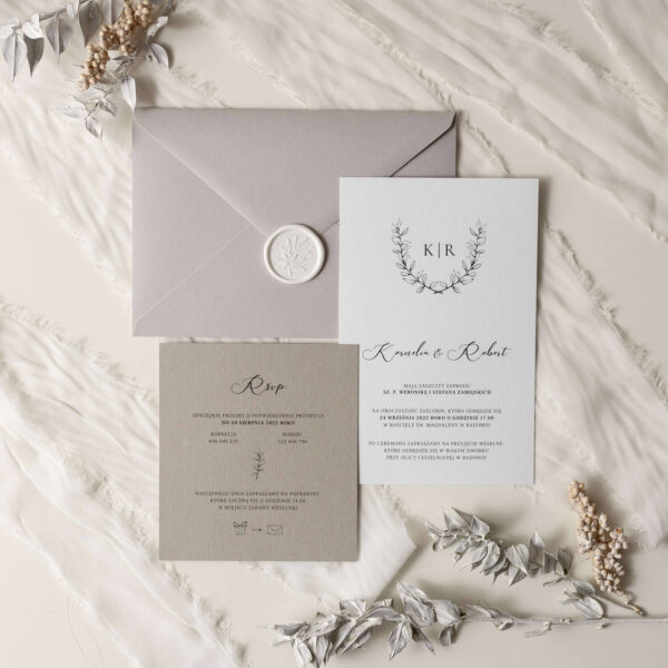 Minimalistyczne zaproszenia ślubne z lakiem.