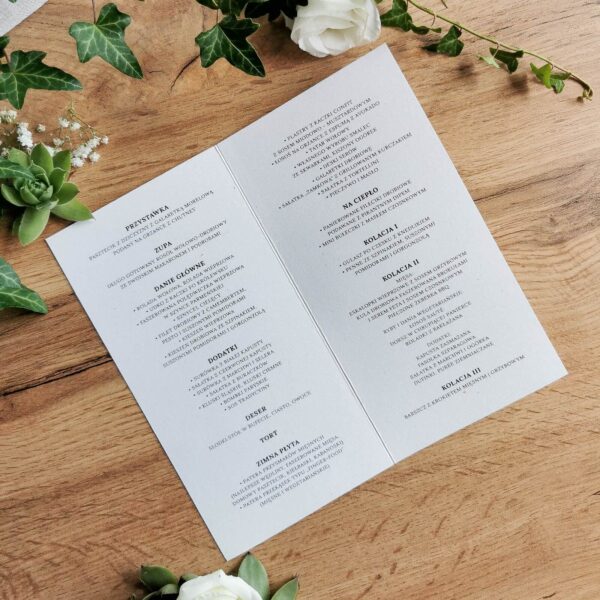 Menu weselne w kolorze beżowym