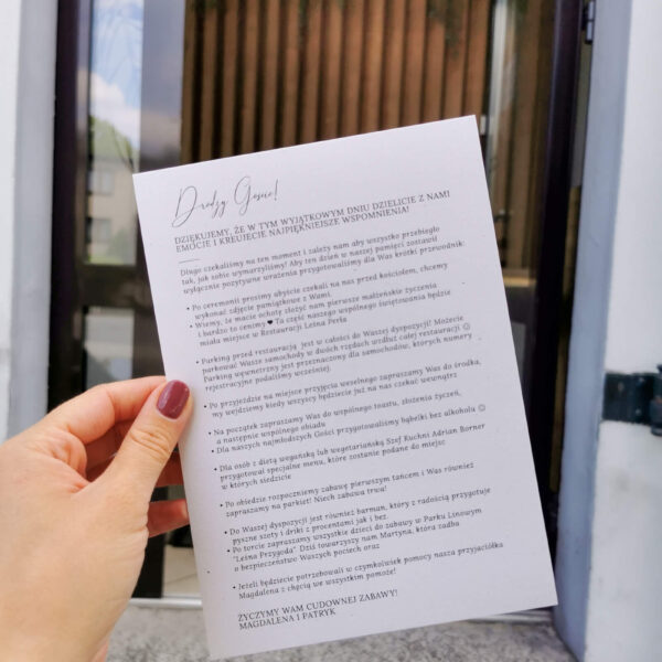 Informacyjna karta dla gości.