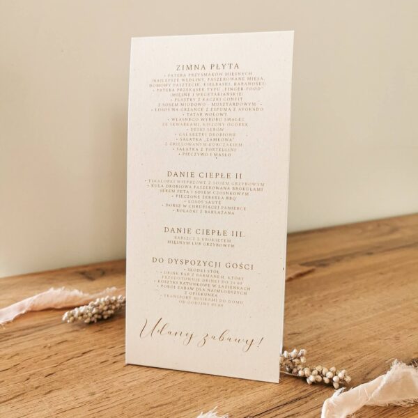 Menu weselne z wzorem dalii.