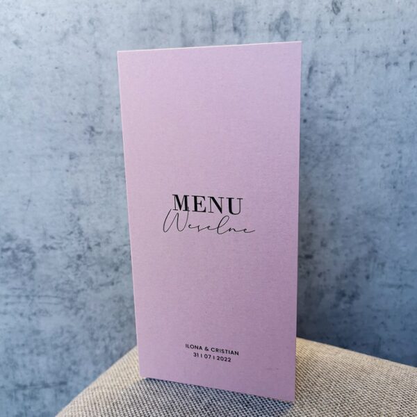 Różowe menu na wesele.