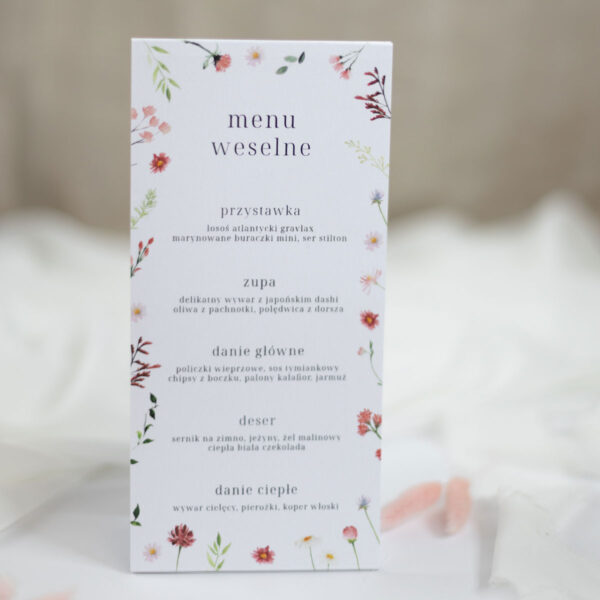 Menu weselne z motywem polne kwiaty