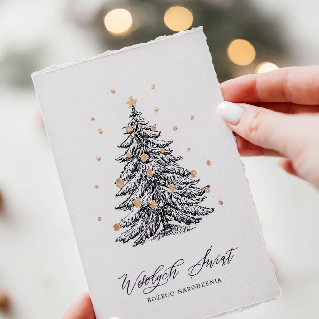 ręcznie robiona kartka świąteczna z choinką