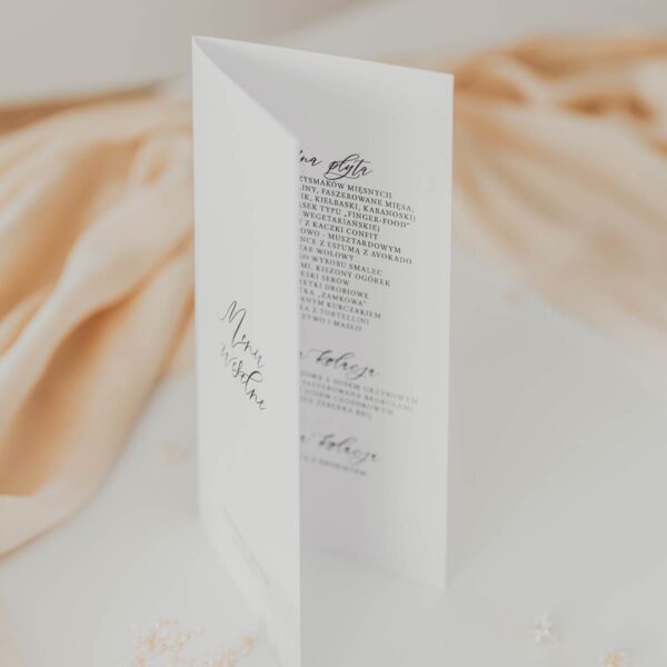 Proste menu weselne, białe, minimalistyczne