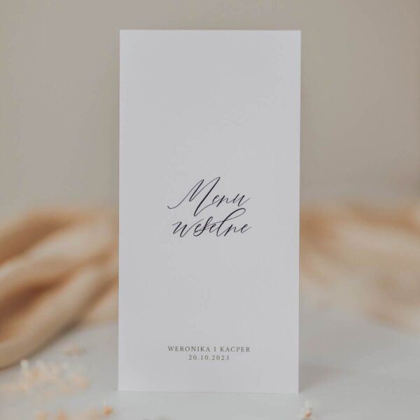 Proste menu weselne, białe, minimalistyczne