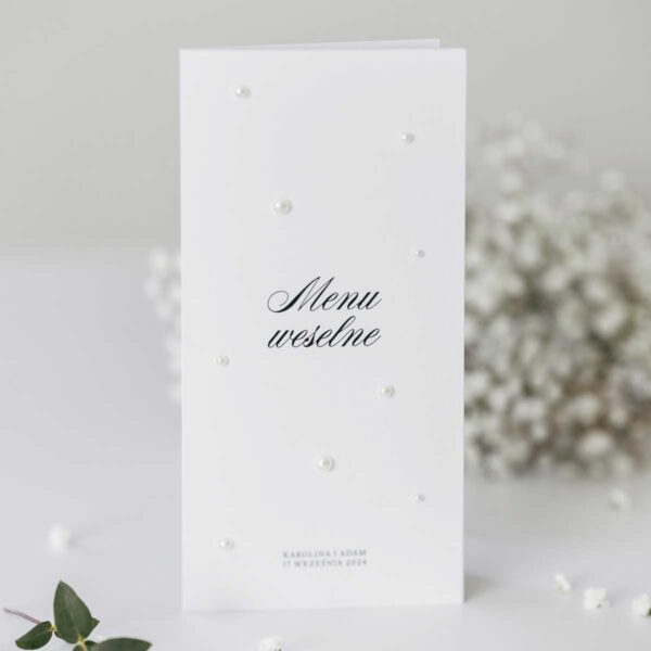 Składane, perłowe menu na wesele