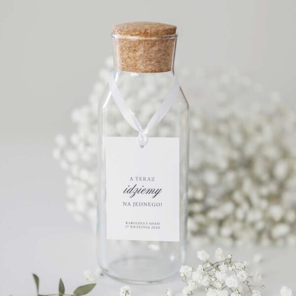 Zawieszka weselna na alkohol, perłowa wstążka