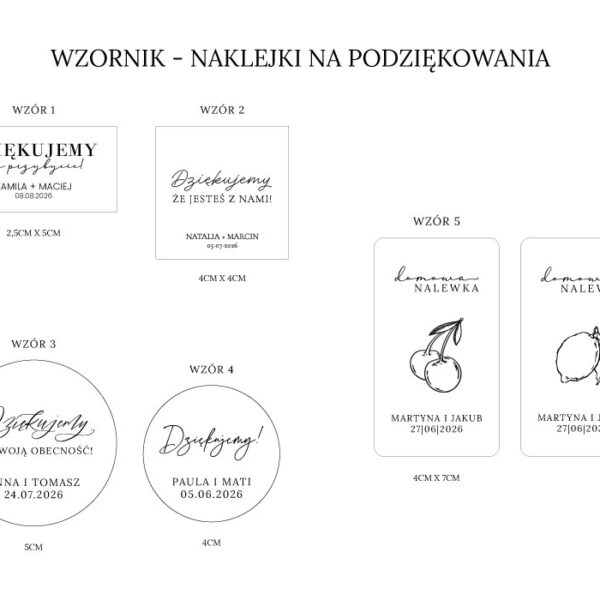 Wzorniki naklejek - 2,5cm x 5cm ; 4cm x 4cm ; 4cm x 7cm ; 5cm ; 4cm