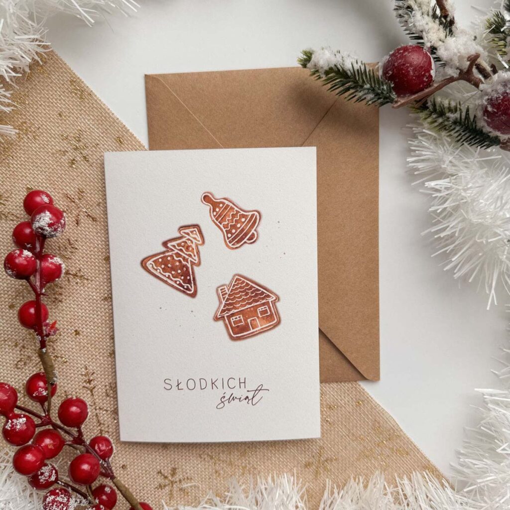 Świąteczna kartka z piernikami – świąteczne życzenia firmowe