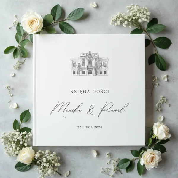 Biała księga gości z rysunkiem restauracji Pod Zielonym Dębem