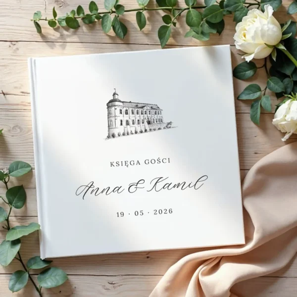 Weselna księga gości z grafiką Zamku Chałupki
