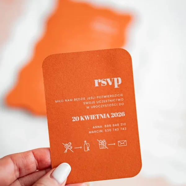 Pomarańczowe potwierdzenie przybycia na ślub rsvp