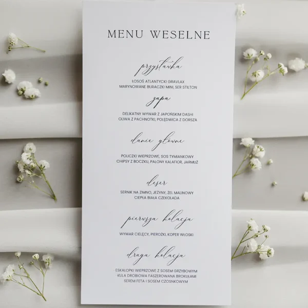 Menu weselne białe do położenia na talerzyk