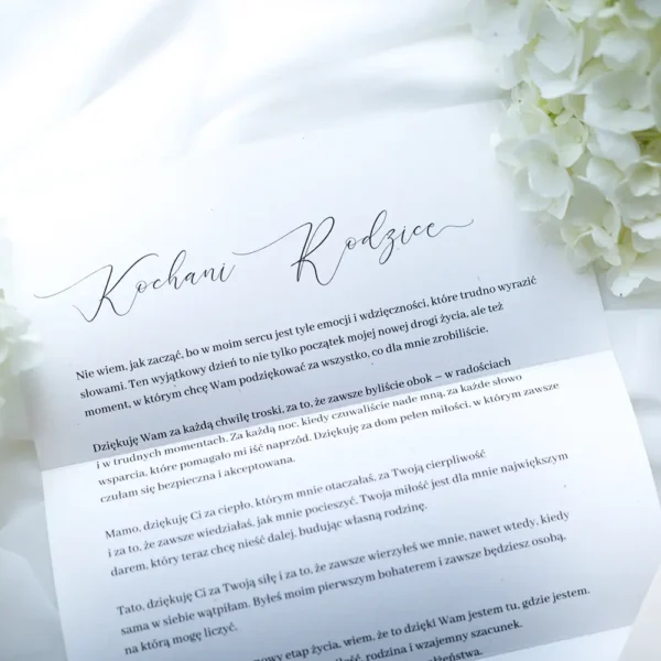 List dla rodziców w podziękowaniu dla rodziców na ślub