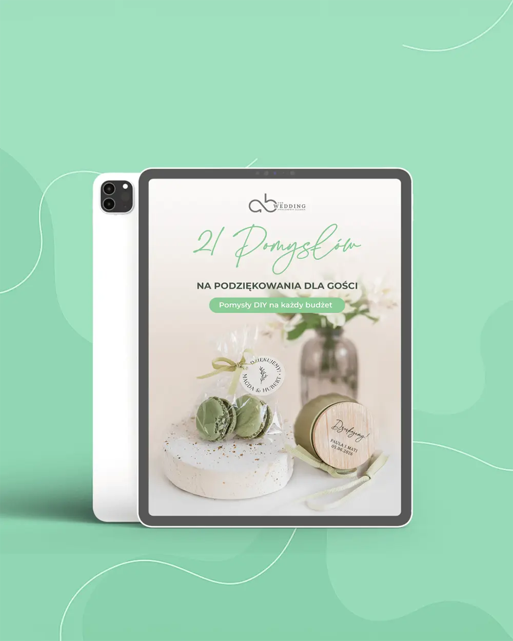 Okładka darmowego e-booka o podziękowaniach dla gości na tle miętowym.
