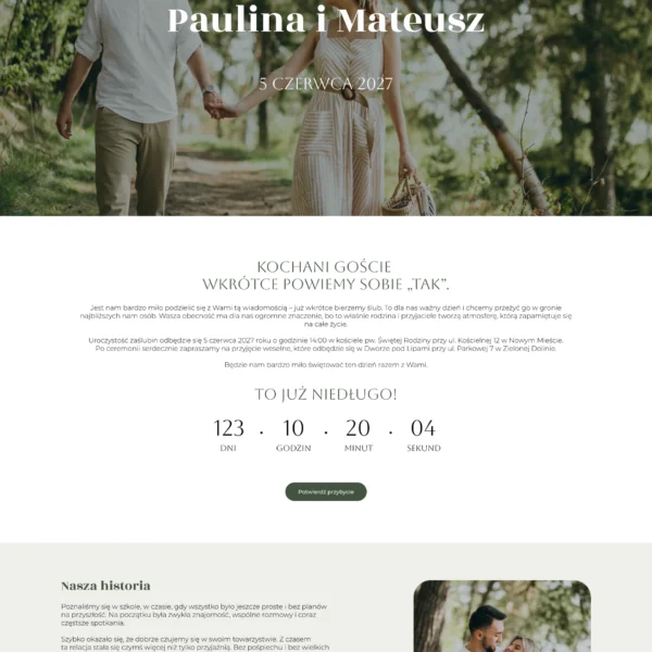 strona ślubna dla par młodych w zielonej kolorystyce