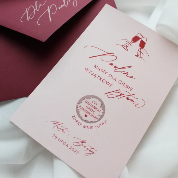 prośba o świadkowanie dla niej ze zdrapką po odkryciu pytania o bycie świadkową