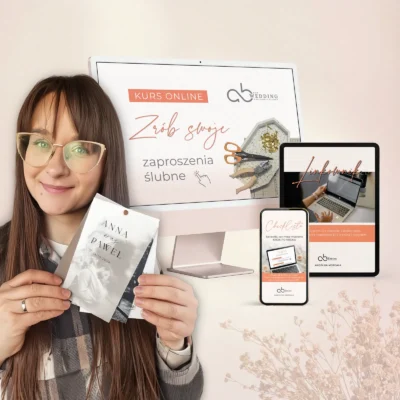 Kurs online zaproszenia ślubne DIY prezentacja produktu z materiałami i przykładowymi projektami