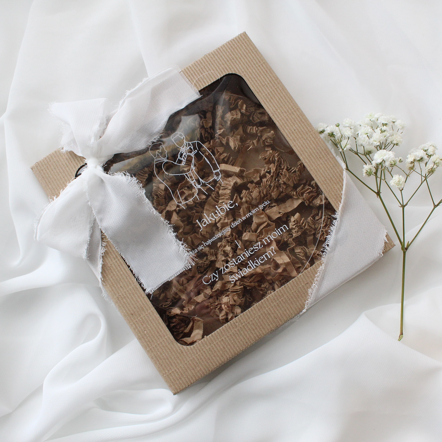 Prośba o świadkowanie na przezroczystej plexi w eleganckiej formie, minimalistyczny projekt i czytelny układ tekstu