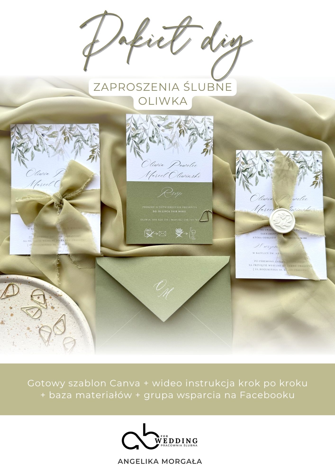 Szablon Canva DIY – Zaproszenia ślubne Oliwka - obrazek 2
